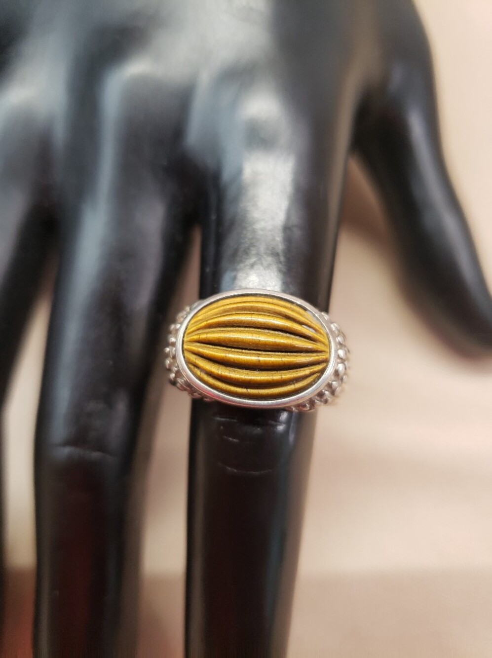 Whitney Kelly Sterling Silver Ribbed Tigers Eye Ring Size 6.5